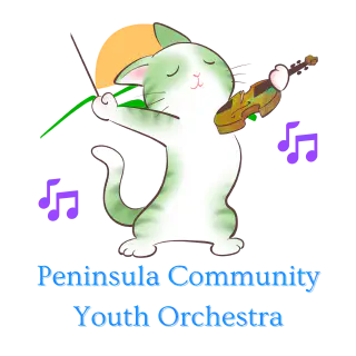 Peninsula Community Youth Orchestra sticker: a cat playing the violin